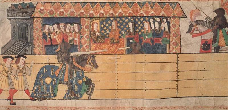 unknow artist Henry VIII jousting before Catherine of Aragon and her ladies at the tournament on 12 February oil painting image